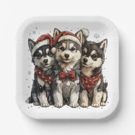 Christmas Husky Dogs Papieren Bordje