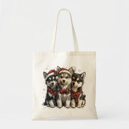 Christmas Husky Dogs Tote Bag