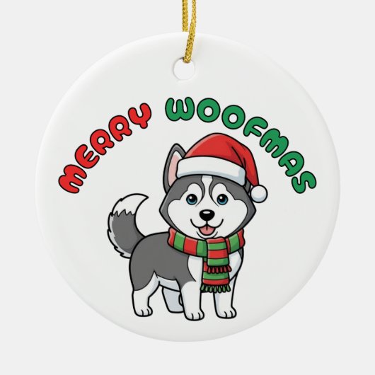 Christmas Husky Ornament: Merry Woofmas Keramisch Ornament (Voorkant)