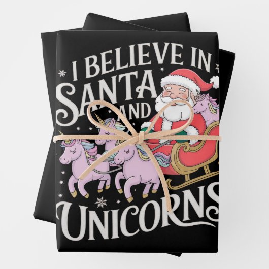 Christmas I Believe In Santa And Unicorns Xmas Inpakpapier Vel (In situ)
