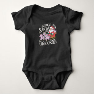 Christmas I Believe In Santa And Unicorns Xmas Romper
