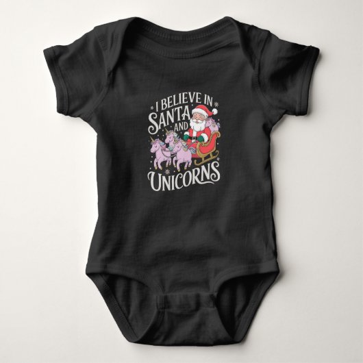 Christmas I Believe In Santa And Unicorns Xmas Romper (Voorkant)