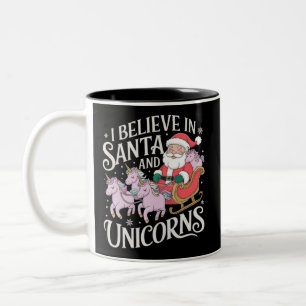 Christmas I Believe In Santa And Unicorns Xmas Tweekleurige Koffiemok
