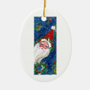 CHRISTMAS I LETTER/SANTA CLAUS MET RED RIBBON KERAMISCH ORNAMENT