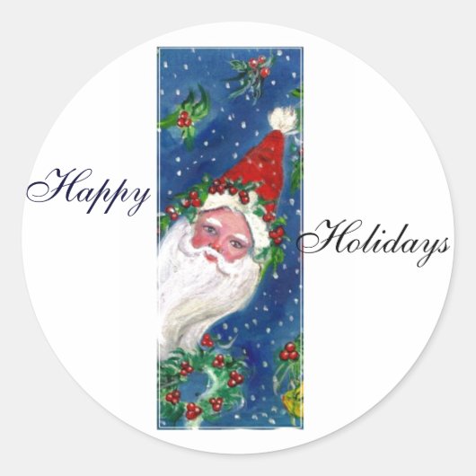 CHRISTMAS I LETTER/SANTA CLAUS MET RED RIBBON RONDE STICKER (Voorkant)