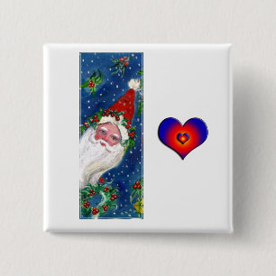 CHRISTMAS I LETTER/SANTA RED RIBBON MONOGRAM VIERKANTE BUTTON 5,1 CM