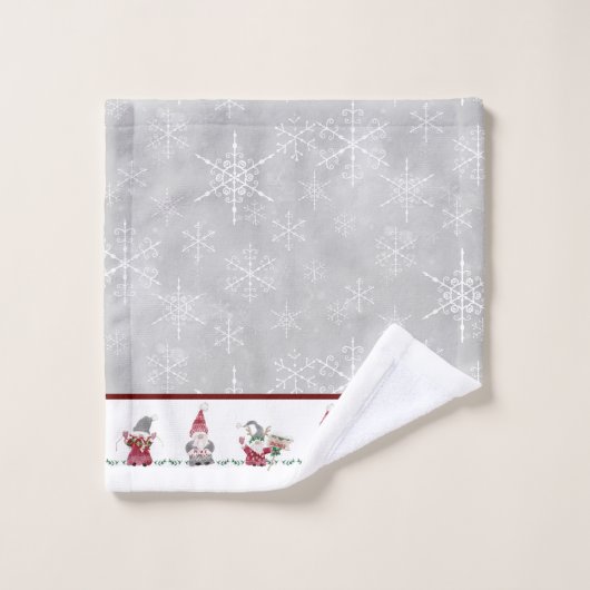 Christmas I Love Gnomes Scandinavisch Rood Grijs Bad Handdoek (Wasdoekje)