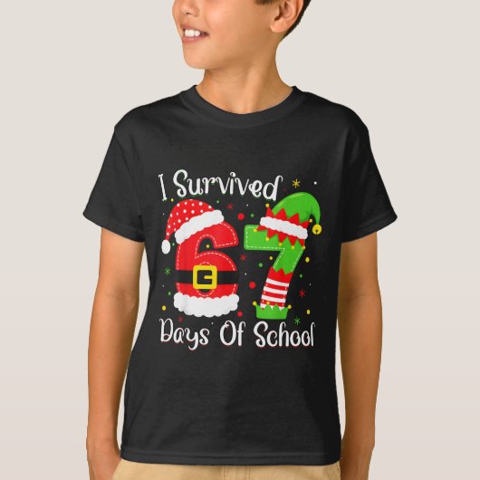 Christmas I Survived 67 Days Of School Funny Six S T-shirt (Voorkant)