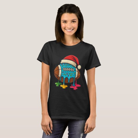 Christmas Ice Cream Drip Boys Football Player Amer T-shirt (Voorkant volledig)