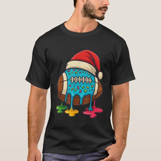 Christmas Ice Cream Drip Boys Football Player Amer T-shirt (Voorkant)