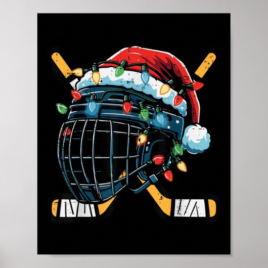 Christmas Ice Hockey Helmet Santa Xmas Men Boys Ki Poster (Voorkant)