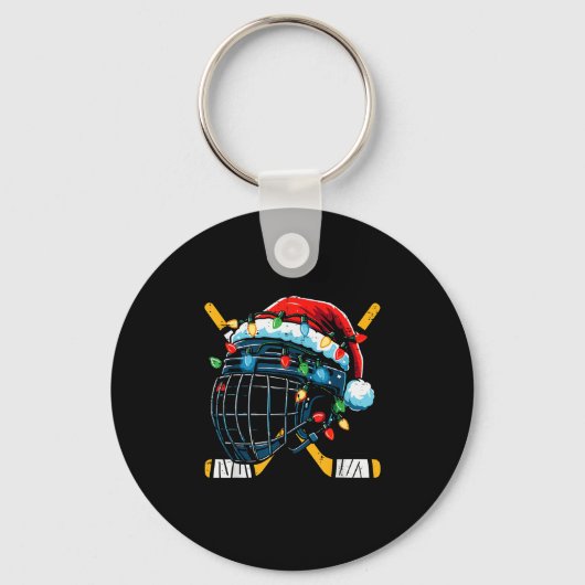 Christmas Ice Hockey Helmet Santa Xmas Men Boys Ki Sleutelhanger (Voorkant)