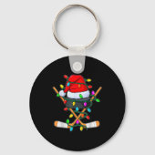 Christmas Ice Hockey Player Santa Hat Xmas Men Boy Sleutelhanger (Voorkant)