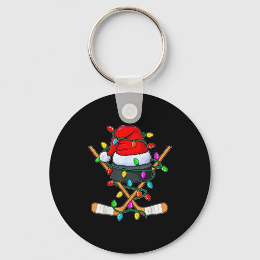 Christmas Ice Hockey Player Santa Hat Xmas Men Boy Sleutelhanger (Voorkant)
