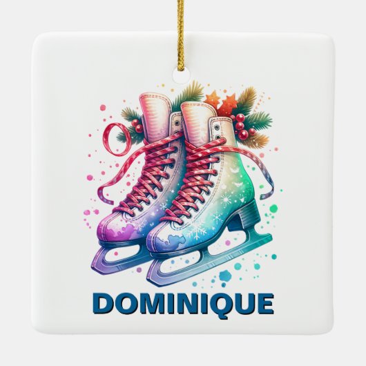 Christmas Ice Schaatsen Custom Name Keramisch Ornament (Achterkant)