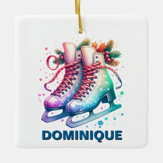 Christmas Ice Schaatsen Custom Name Keramisch Ornament (Voorkant)