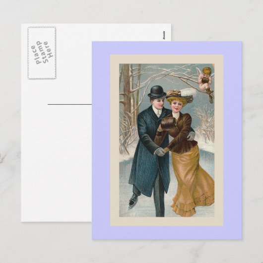 "Christmas Ice-Skating" Vintage Feestdagenkaart (Voorkant / Achterkant)