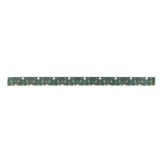 Christmas Icon Pattern Ribbon on Forest Green Satijnen Lint