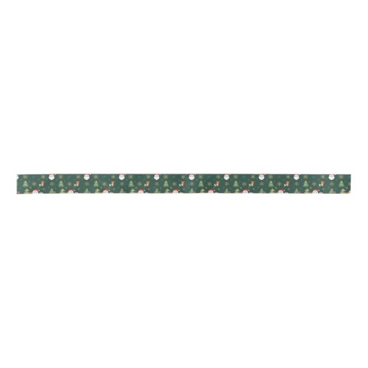 Christmas Icon Pattern Ribbon on Forest Green Satijnen Lint (Voorkant)