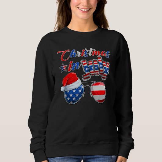 Christmas In July American Flag Santa Hat Sunglass Trui (Voorkant)