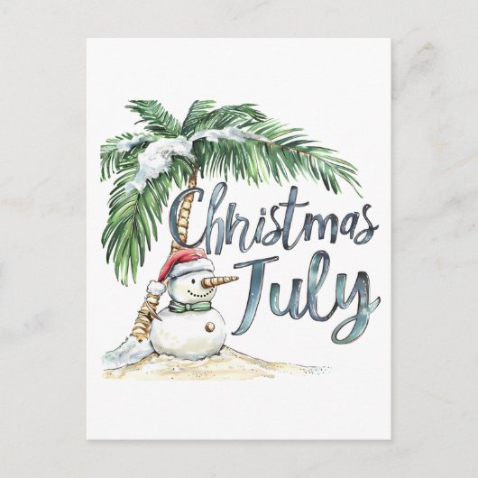 Christmas in July Beach Snowman & Palm Tree Briefkaart (Voorkant)