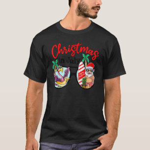 Christmas In July Beach Vibes Sunglasses Flamingo T-shirt