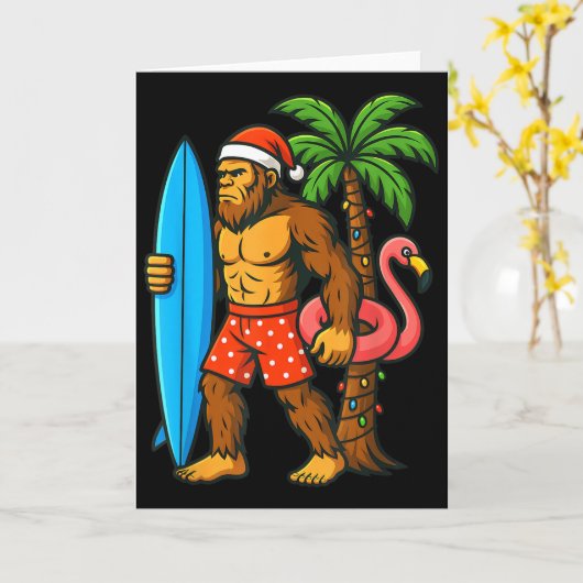 Christmas In July Bigfoot Hawaiian Xmas Palm Tree  Kaart (Gele Bloem)