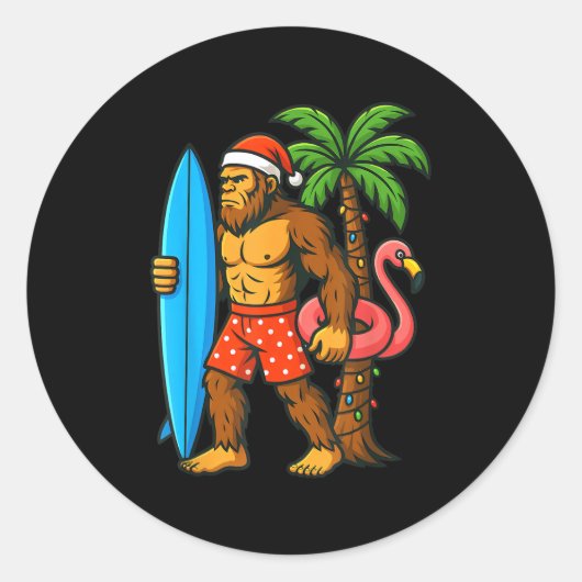 Christmas In July Bigfoot Hawaiian Xmas Palm Tree  Ronde Sticker (Voorkant)