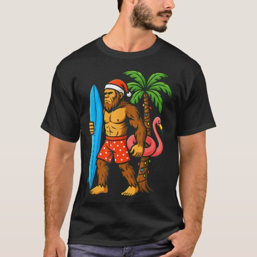Christmas In July Bigfoot Hawaiian Xmas Palm Tree  T-shirt (Voorkant)