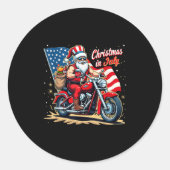 Christmas In July Biker Santa American Funny Summe Ronde Sticker (Voorkant)
