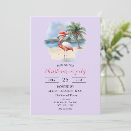 Christmas in July Custom Company Name Flamingo Kaart (Staand voorkant)