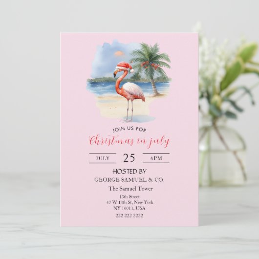 Christmas in July Custom Company Name Flamingo Kaart (Staand voorkant)