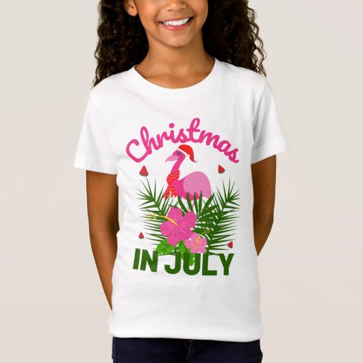 CHRISTMAS IN JULY CUTE SANTA FLAMINGO T-SHIRT (Voorkant)
