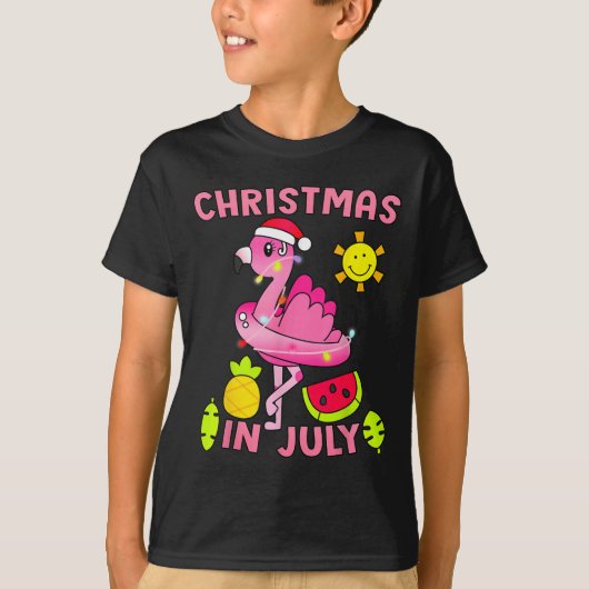 Christmas In July Flamingo Beach Summer Christmas  T-shirt (Voorkant)