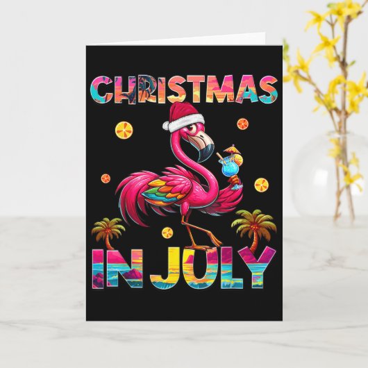 Christmas In July Flamingo Beach Summer Hawaii Gir Kaart (Gele Bloem)