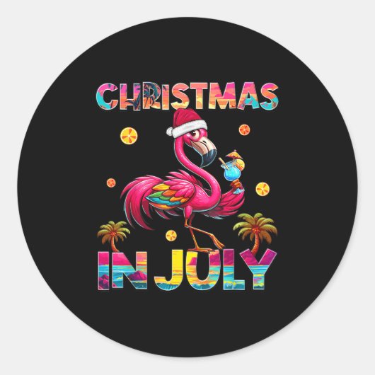 Christmas In July Flamingo Beach Summer Hawaii Gir Ronde Sticker (Voorkant)