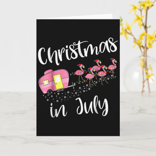 Christmas In July Flamingo Nk  Kaart (Gele Bloem)