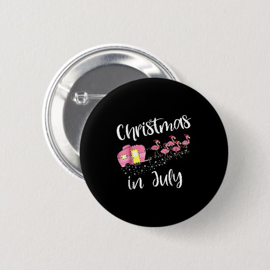 Christmas In July Flamingo Nk Ronde Button 5,7 Cm (Voorkant /achterkant)