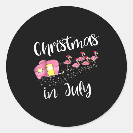 Christmas In July Flamingo Nk Ronde Sticker (Voorkant)