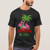 Christmas In July Flamingo Palm Tree 4th Of July T-shirt (Voorkant)