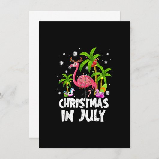 Christmas In July Flamingo Palm Tree Beach Summer Kaart (Voorkant / Achterkant)