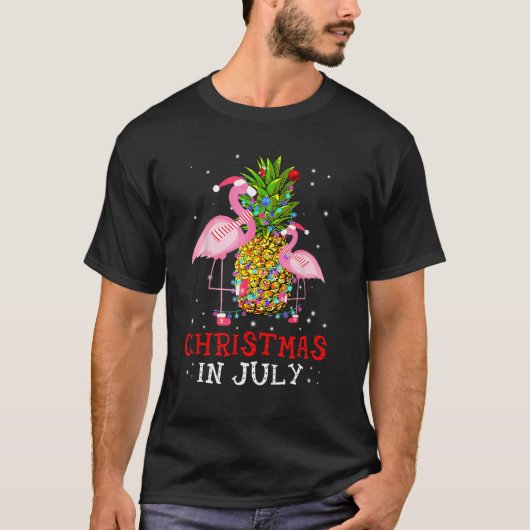 Christmas In July   Flamingo Pineapple Summer T-shirt (Voorkant)