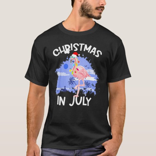 Christmas In July  Flamingo Vacation Summer Beach  T-shirt (Voorkant)