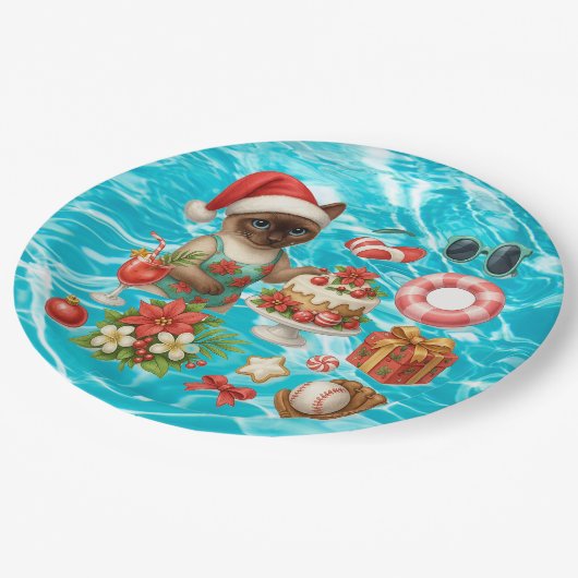 Christmas in July for Cat lovers Hawaiian themed Papieren Bordje (Gekanteld)