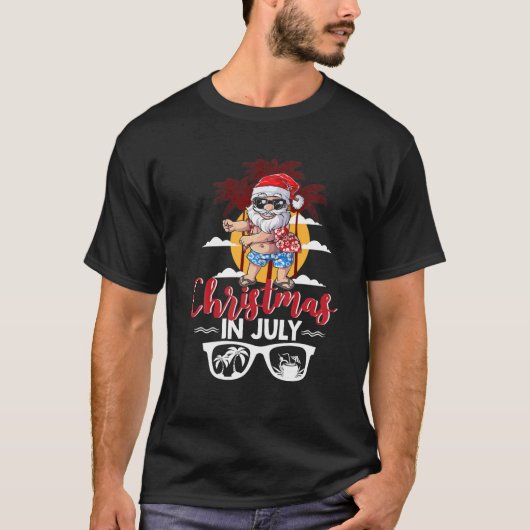 Christmas In July Funny Santa Beach Summer Vacatio T-shirt (Voorkant)