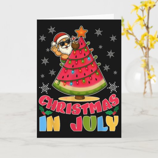 Christmas In July Funny Santa Watermelon Xmas Tree Kaart (Gele Bloem)