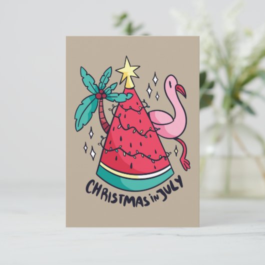 CHRISTMAS IN JULY FUNNY WATERMELON TREE BEDANKKAART (Staand voorkant)
