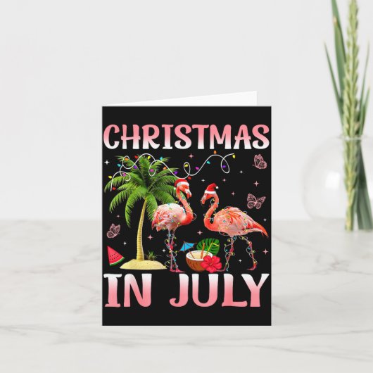 Christmas In July Nk Flamingo Santa Hat Christmas  Kaart (Voorkant)