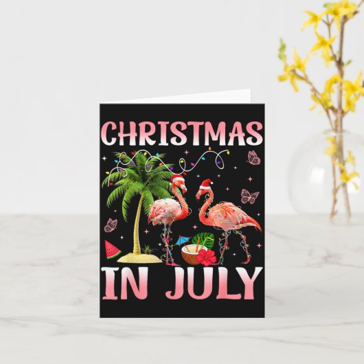 Christmas In July Nk Flamingo Santa Hat Christmas Kaart (Gele Bloem)