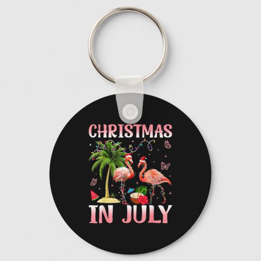 Christmas In July Nk Flamingo Santa Hat Christmas  Sleutelhanger (Voorkant)